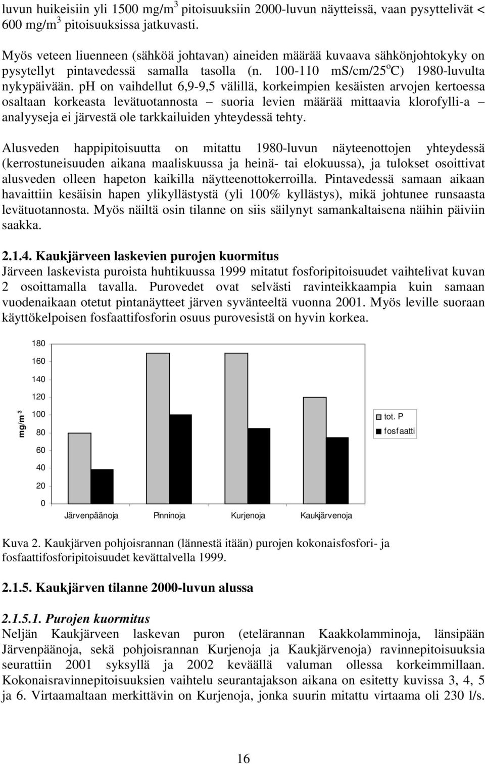 ph on vaihdellut 6,9-9,5 välillä, korkeimpien kesäisten arvojen kertoessa osaltaan korkeasta levätuotannosta suoria levien määrää mittaavia klorofylli-a analyyseja ei järvestä ole tarkkailuiden