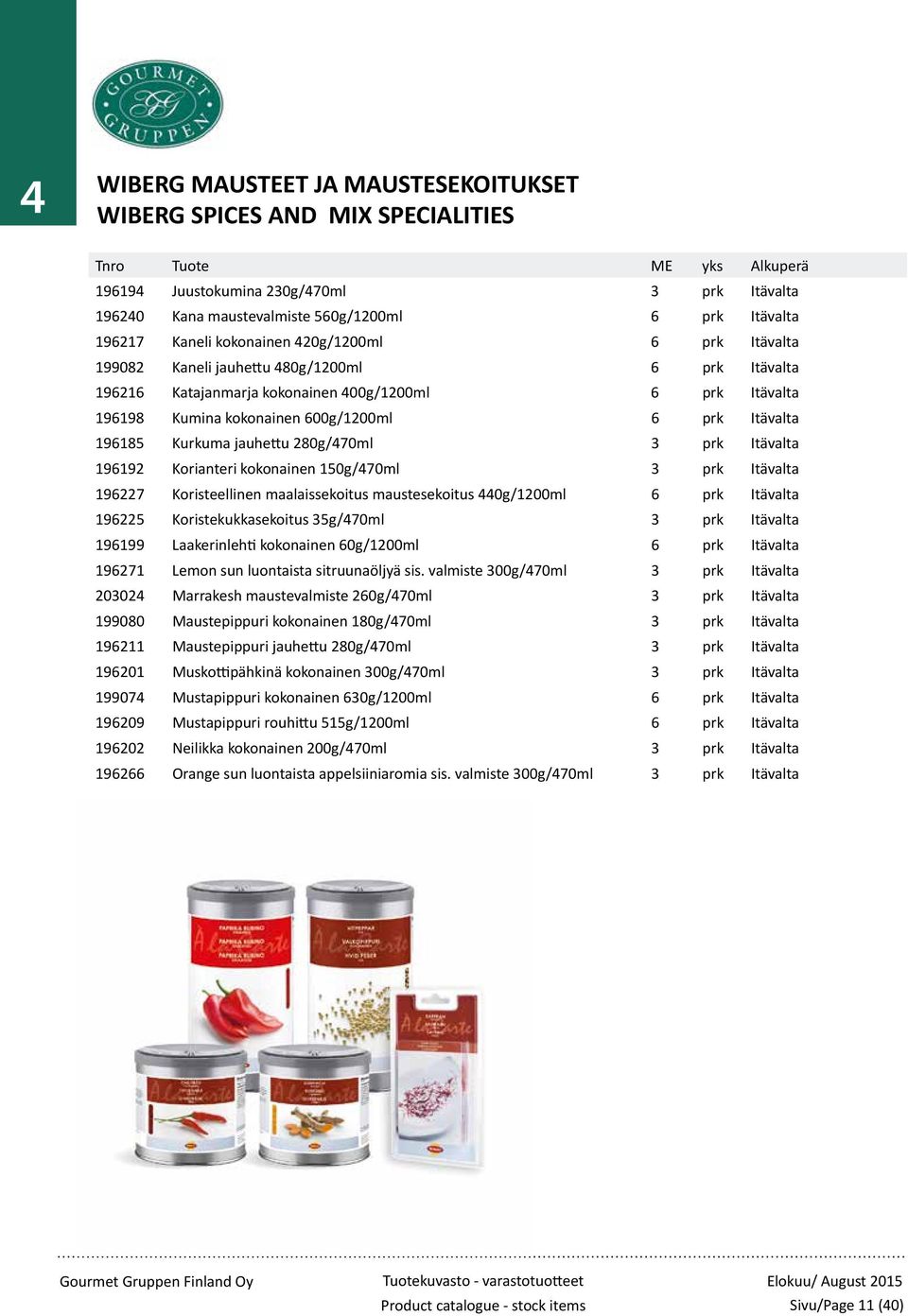 Kurkuma jauhettu 280g/470ml 3 prk Itävalta 196192 Korianteri kokonainen 150g/470ml 3 prk Itävalta 196227 Koristeellinen maalaissekoitus maustesekoitus 440g/1200ml 6 prk Itävalta 196225