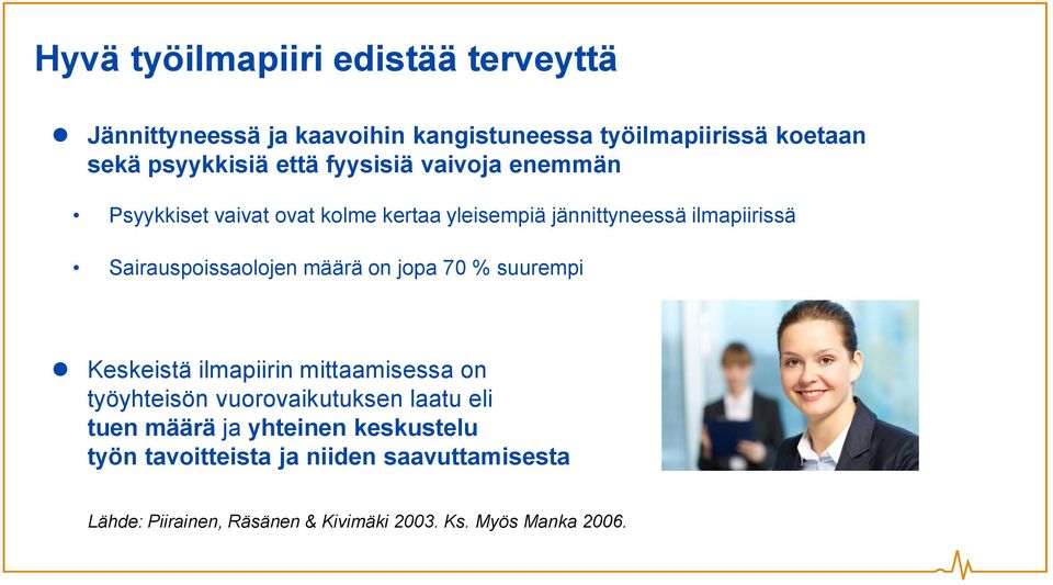 Sairauspoissaolojen määrä on jopa 70 % suurempi Keskeistä ilmapiirin mittaamisessa on työyhteisön vuorovaikutuksen laatu