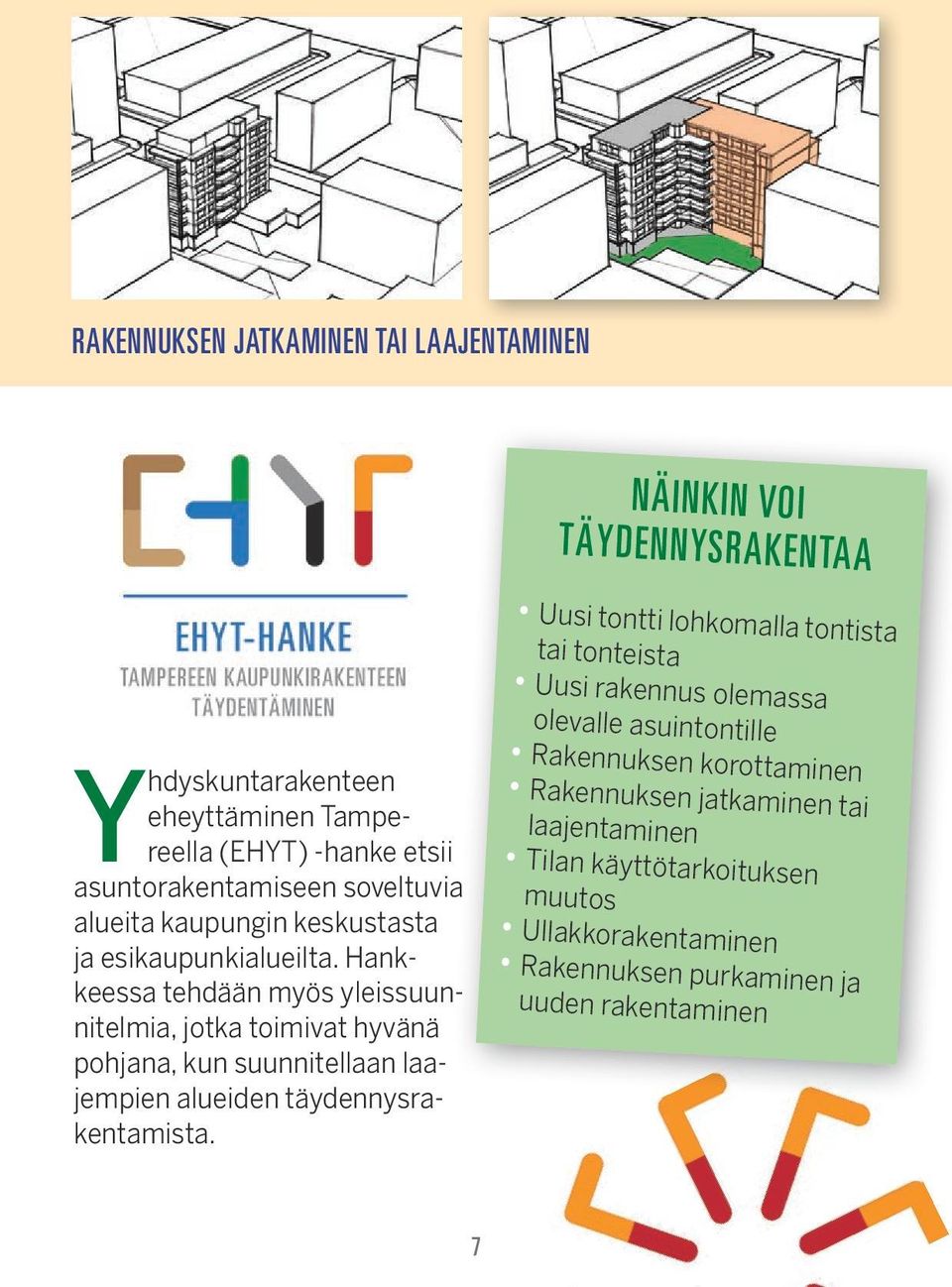 Hankkeessa tehdään myös yleissuunnitelmia, jotka toimivat hyvänä pohjana, kun suunnitellaan laajempien alueiden täydennysrakentamista.