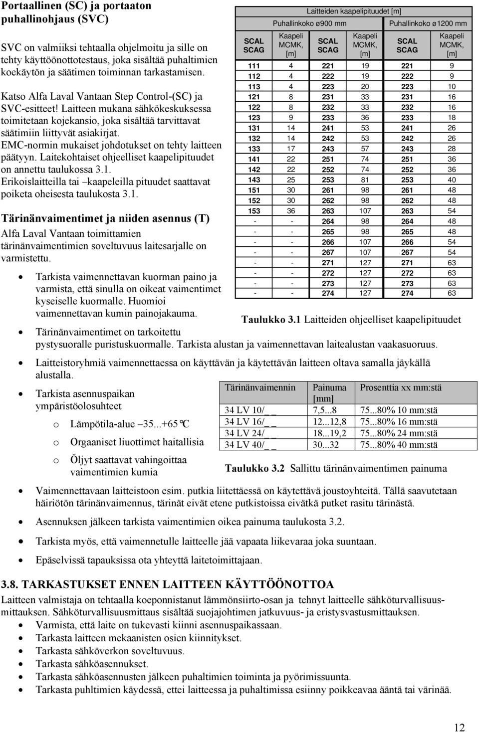 EMC-normin mukaiset johdotukset on tehty laitteen päätyyn. Laitekohtaiset ohjeelliset kaapelipituudet on annettu taulukossa 3.1.