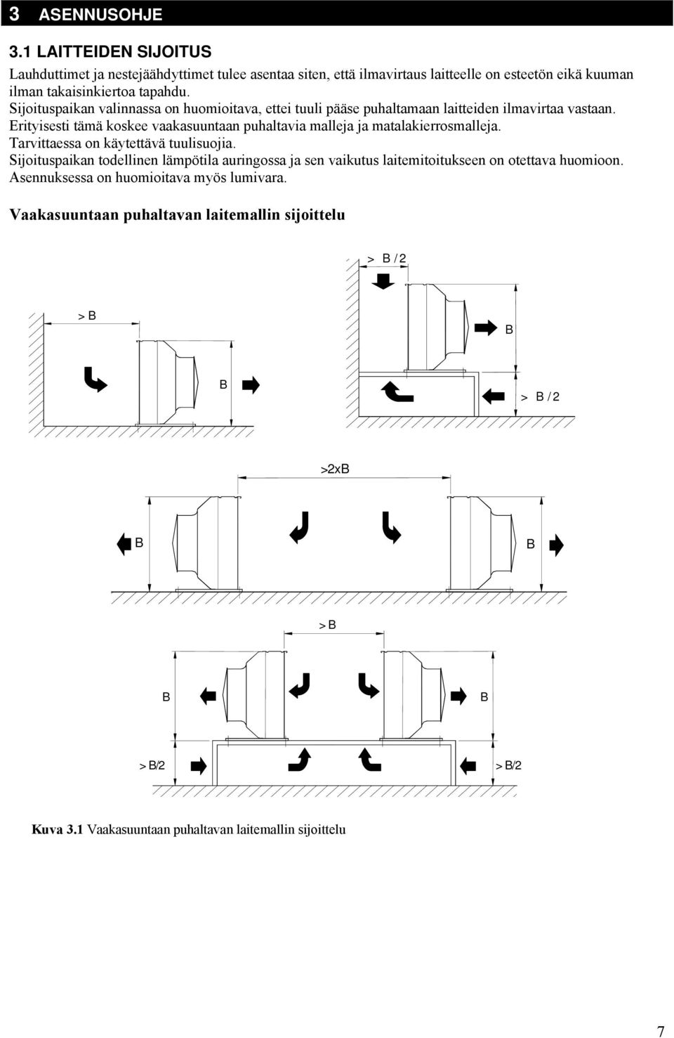 Erityisesti tämä koskee vaakasuuntaan puhaltavia malleja ja matalakierrosmalleja. Tarvittaessa on käytettävä tuulisuojia.