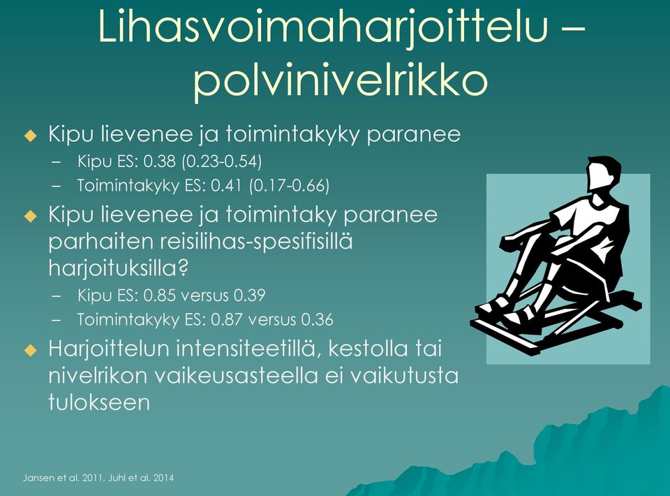 66) Kipu lievenee ja toimintaky paranee parhaiten reisilihas-spesifisillä harjoituksilla? Kipu ES: 0.