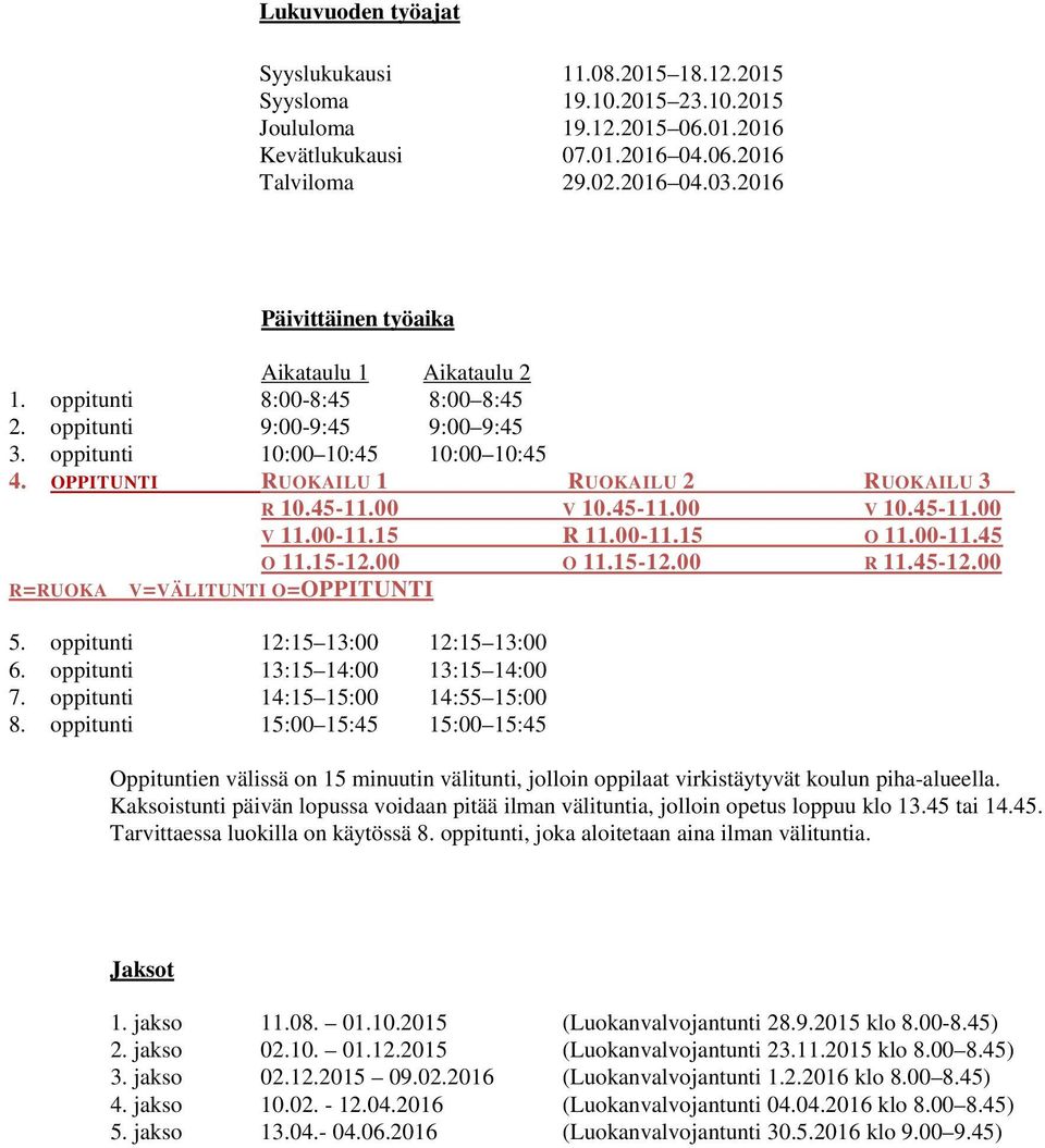 OPPITUNTI RUOKAILU 1 RUOKAILU 2 RUOKAILU 3 R 10.45-11.00 V 10.45-11.00 V 10.45-11.00 V 11.00-11.15 R 11.00-11.15 O 11.00-11.45 O 11.15-12.00 O 11.15-12.00 R 11.45-12.