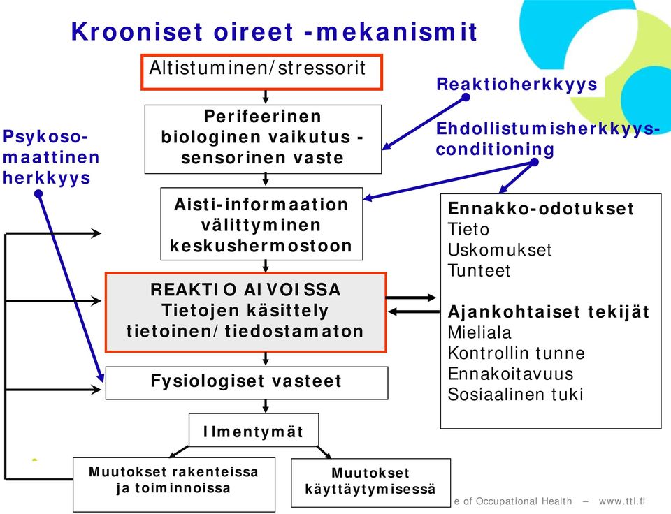 tietoinen/tiedostamaton Fysiologiset vasteet Ilmentymät Ehdollistumisherkkyysconditioning Ennakko-odotukset Tieto Uskomukset