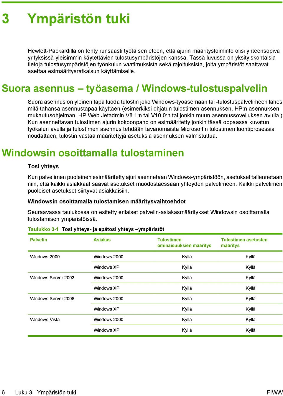 Suora asennus työasema / Windows-tulostuspalvelin Suora asennus on yleinen tapa luoda tulostin joko Windows-työasemaan tai -tulostuspalvelimeen lähes mitä tahansa asennustapaa käyttäen (esimerkiksi