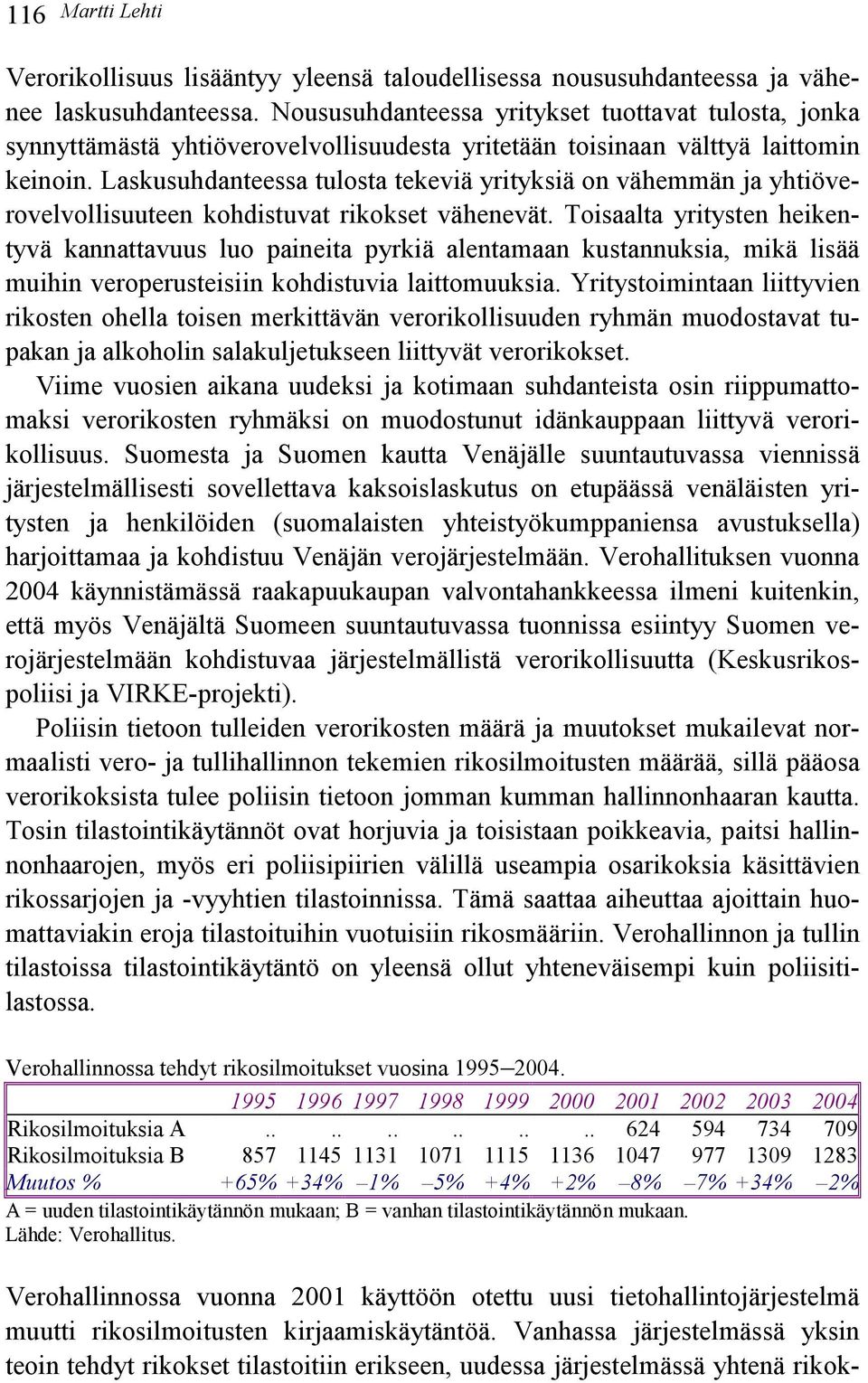 Laskusuhdanteessa tulosta tekeviä yrityksiä on vähemmän ja yhtiöverovelvollisuuteen kohdistuvat rikokset vähenevät.