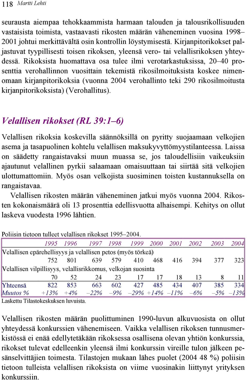 Rikoksista huomattava osa tulee ilmi verotarkastuksissa, 20 40 prosenttia verohallinnon vuosittain tekemistä rikosilmoituksista koskee nimenomaan kirjanpitorikoksia (vuonna 2004 verohallinto teki 290