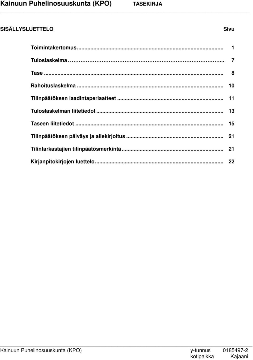 .. 13 Taseen liitetiedot... 15 Tilinpäätöksen päiväys ja allekirjoitus.