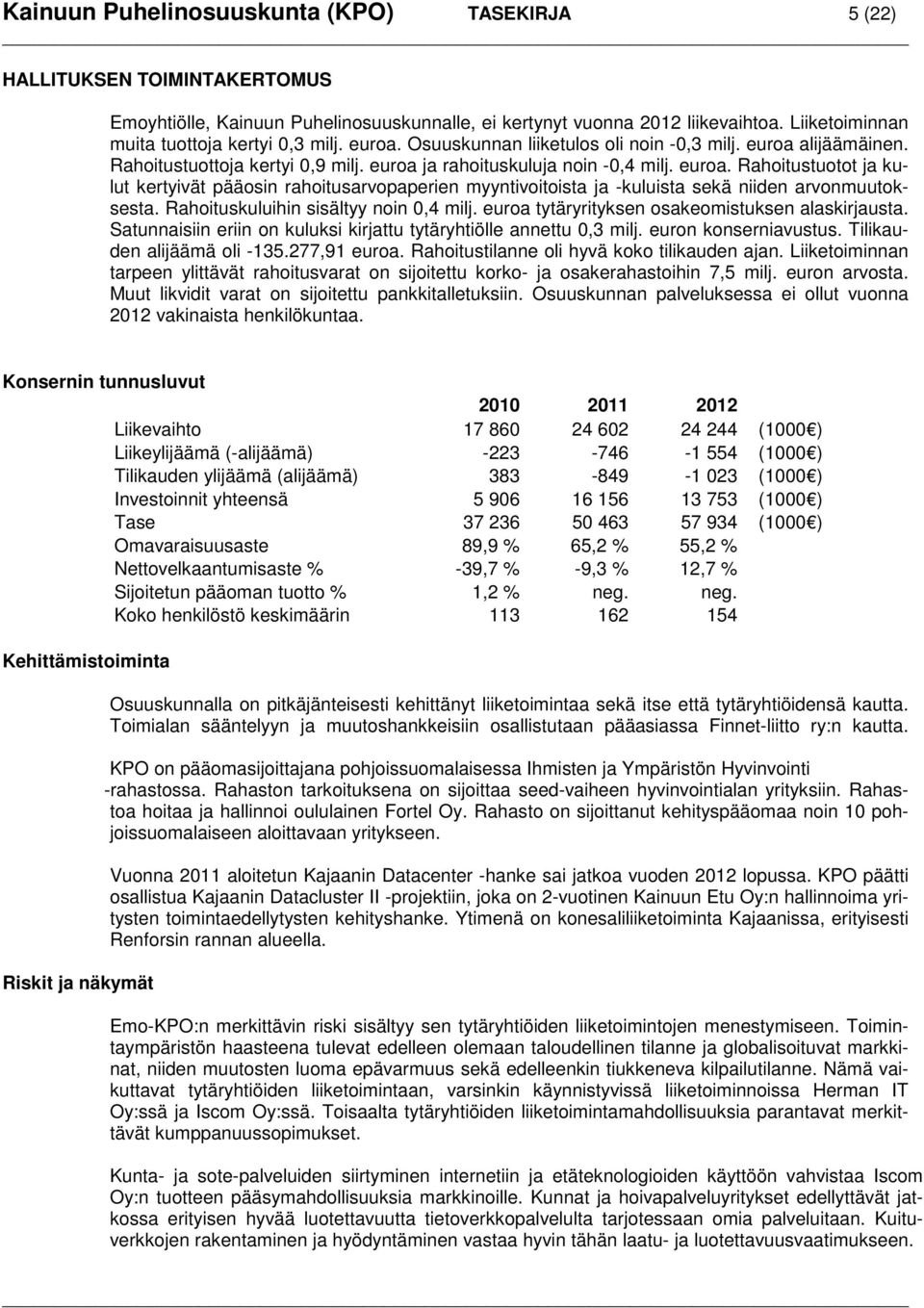 Rahoituskuluihin sisältyy noin 0,4 milj. euroa tytäryrityksen osakeomistuksen alaskirjausta. Satunnaisiin eriin on kuluksi kirjattu tytäryhtiölle annettu 0,3 milj. euron konserniavustus.