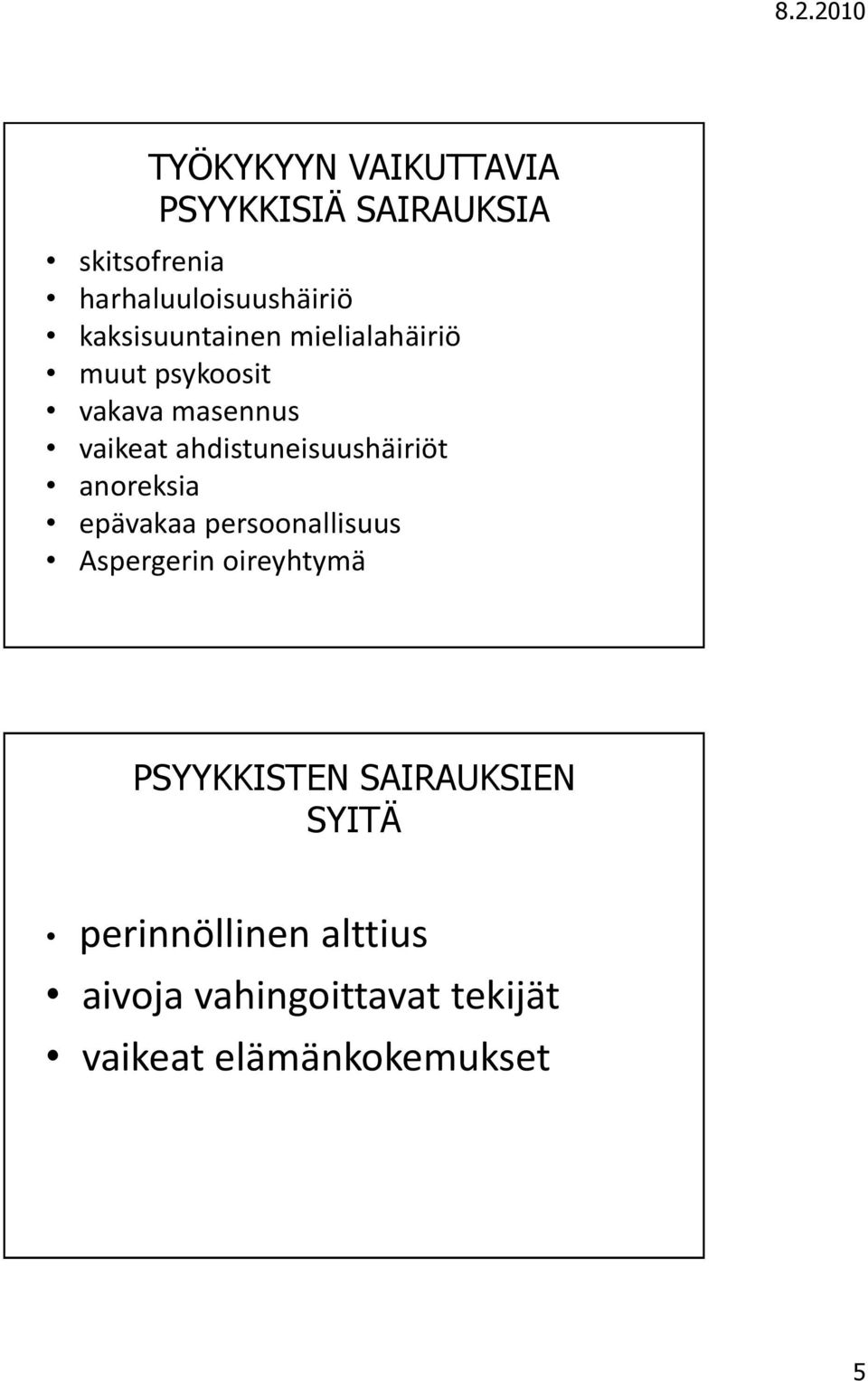 ahdistuneisuushäiriöt anoreksia epävakaa persoonallisuus Aspergerin oireyhtymä