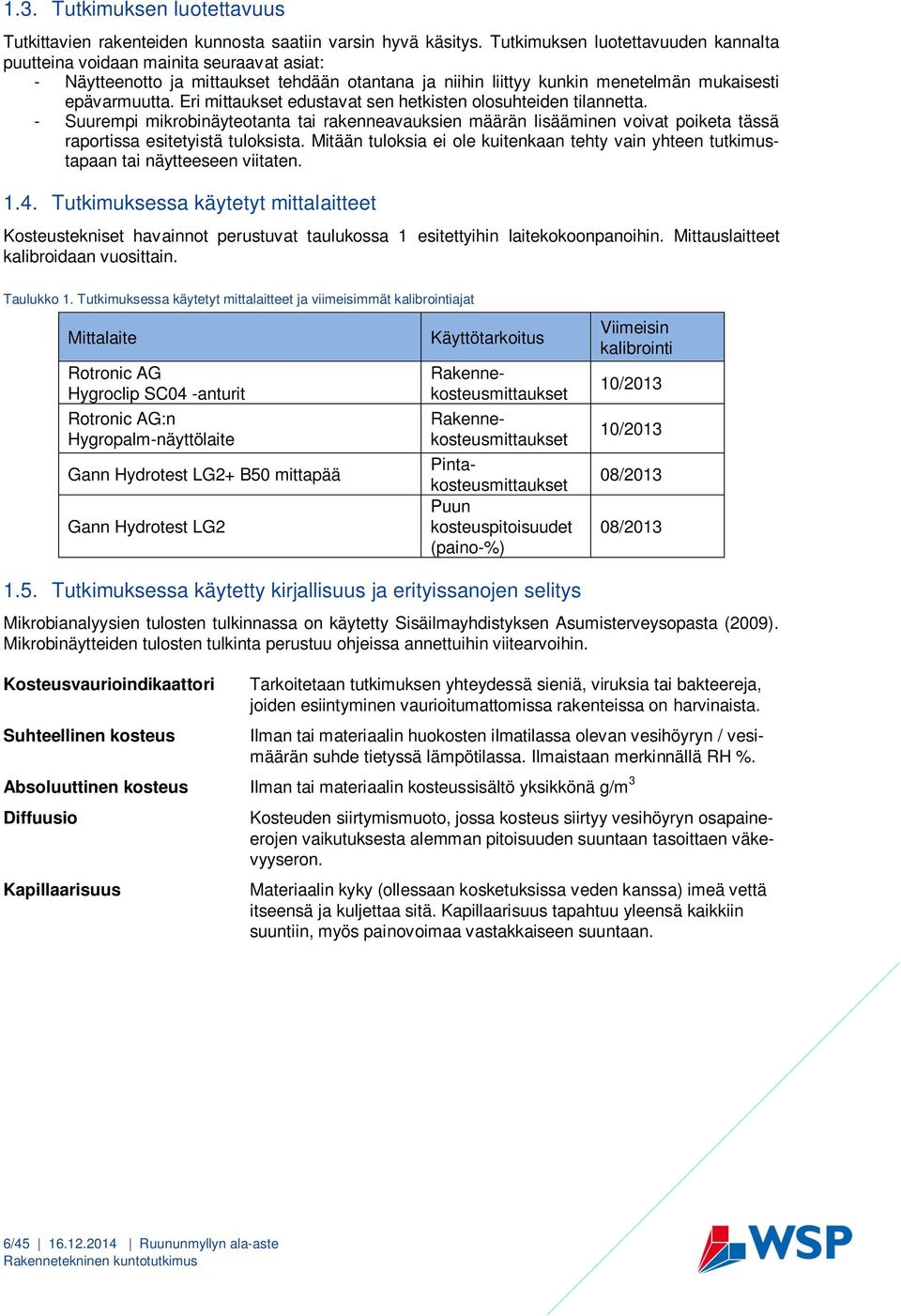 Eri mittaukset edustavat sen hetkisten olosuhteiden tilannetta. - Suurempi mikrobinäyteotanta tai rakenneavauksien määrän lisääminen voivat poiketa tässä raportissa esitetyistä tuloksista.