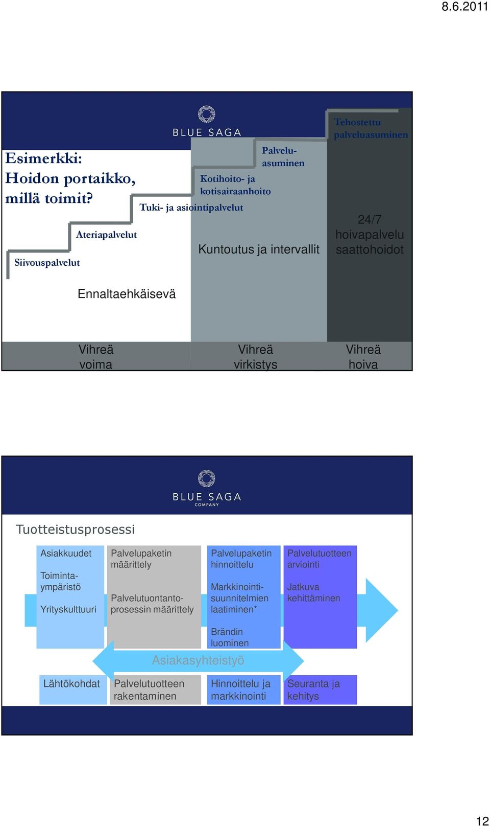 hoivapalvelu saattohoidot Ennaltaehkäisevä Vihreä voima Vihreä virkistys 23 Vihreä hoiva Tuotteistusprosessi Asiakkuudet Yrityskulttuuri Palvelupaketin määrittely