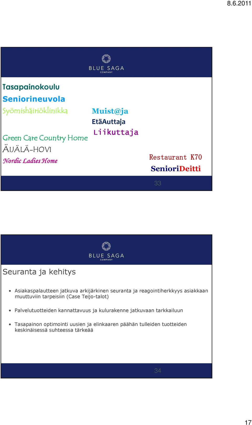 ja reagointiherkkyys asiakkaan muuttuviin tarpeisiin (Case Teijo-talot) Palvelutuotteiden kannattavuus ja kulurakenne