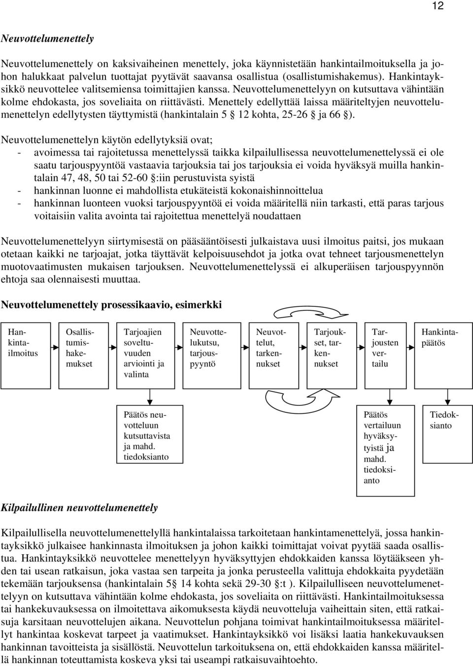 Menettely edellyttää laissa määriteltyjen neuvottelumenettelyn edellytysten täyttymistä (hankintalain 5 12 kohta, 25-26 ja 66 ).