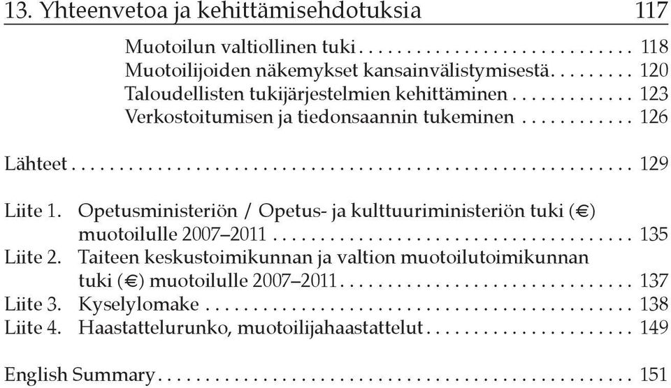 Opetusministeriön / Opetus- ja kulttuuriministeriön tuki ( ) muotoilulle 2007 2011...................................... 135 Liite 2.