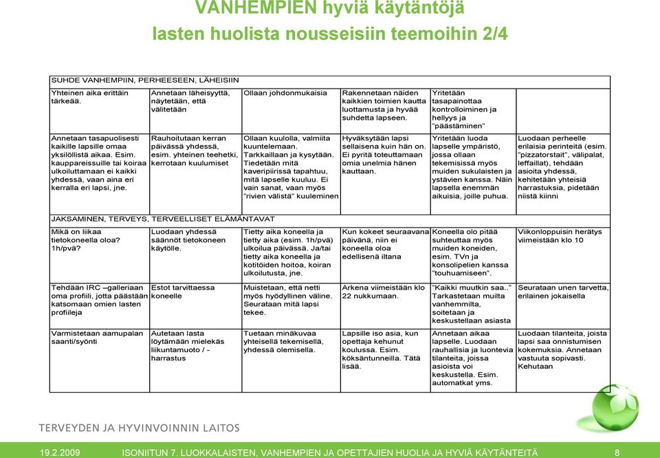 Annetaan läheisyyttä, näytetään, että välitetään Rauhoitutaan kerran päivässä yhdessä, esim. yhteinen teehetki, kerrotaan kuulumiset Ollaan johdonmukaisia Ollaan kuulolla, valmiita kuuntelemaan.