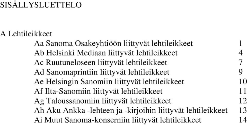 Sanomiin liittyvät lehtileikkeet 10 Af Ilta-Sanomiin liittyvät lehtileikkeet 11 Ag Taloussanomiin liittyvät