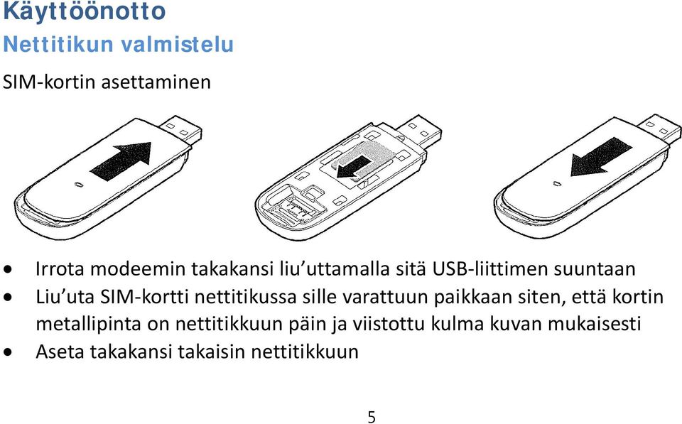 nettitikussa sille varattuun paikkaan siten, että kortin metallipinta on