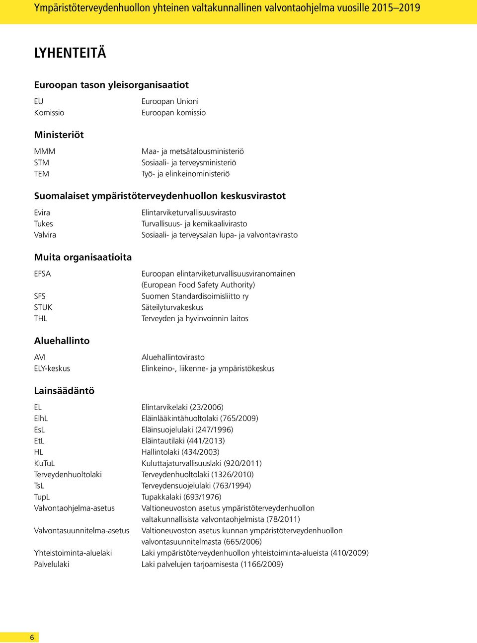 Turvallisuus- ja kemikaalivirasto Sosiaali- ja terveysalan lupa- ja valvontavirasto Muita organisaatioita EFSA SFS STUK THL Euroopan elintarviketurvallisuusviranomainen (European Food Safety