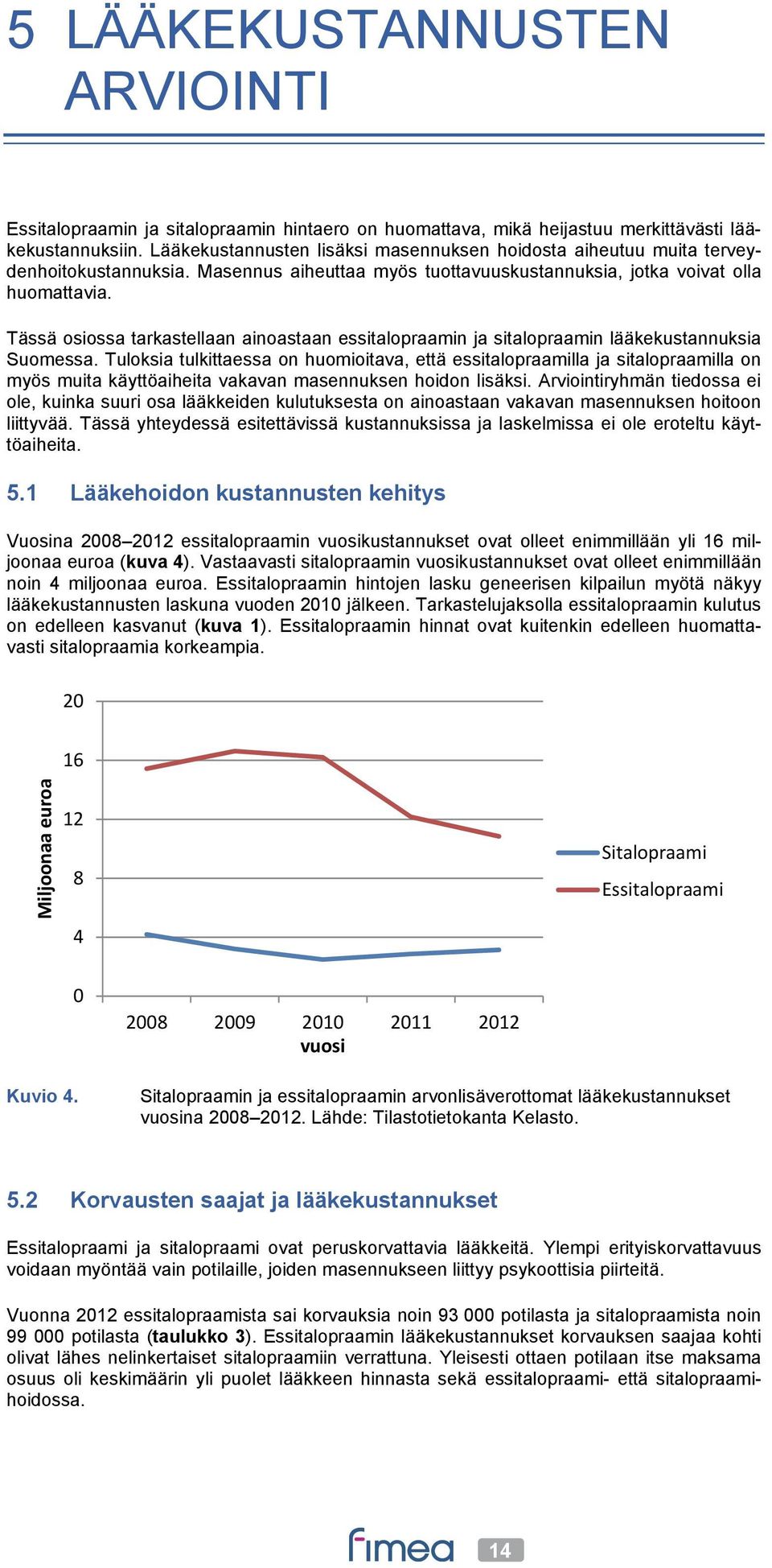 Tässä osiossa tarkastellaan ainoastaan essitalopraamin ja sitalopraamin lääkekustannuksia Suomessa.