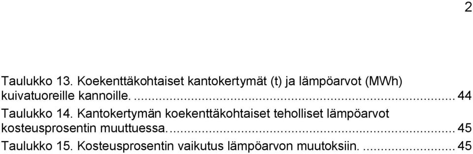 kuivatuoreille kannoille.... 44 Taulukko 14.