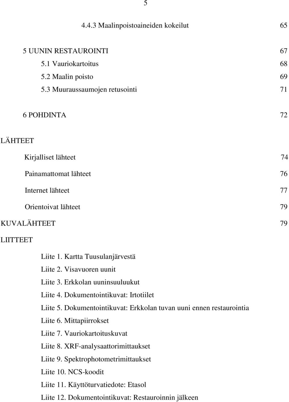 Kartta Tuusulanjärvestä Liite 2. Visavuoren uunit Liite 3. Erkkolan uuninsuuluukut Liite 4. Dokumentointikuvat: Irtotiilet Liite 5.