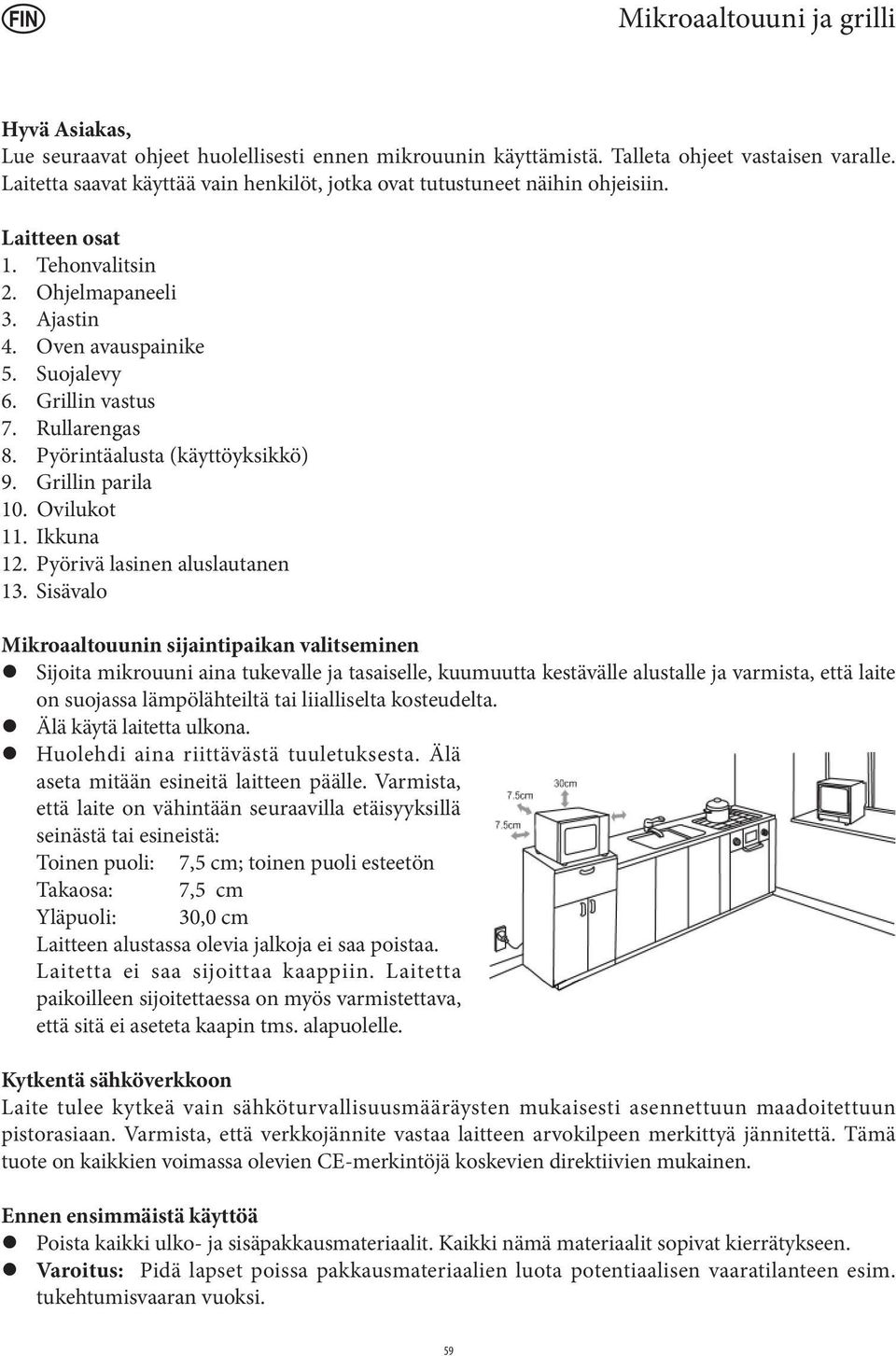 Rullarengas 8. Pyörintäalusta (käyttöyksikkö) 9. Grillin parila 10. Ovilukot 11. Ikkuna 12. Pyörivä lasinen aluslautanen 13.