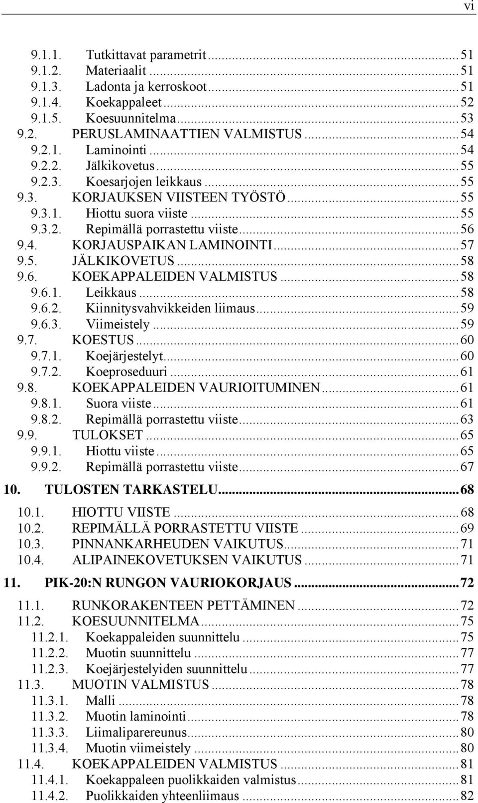 ..57 9.5. JÄLKIKOVETUS...58 9.6. KOEKAPPALEIDEN VALMISTUS...58 9.6.1. Leikkaus...58 9.6.2. Kiinnitysvahvikkeiden liimaus...59 9.6.3. Viimeistely...59 9.7. KOESTUS...60 9.7.1. Koejärjestelyt...60 9.7.2. Koeproseduuri.