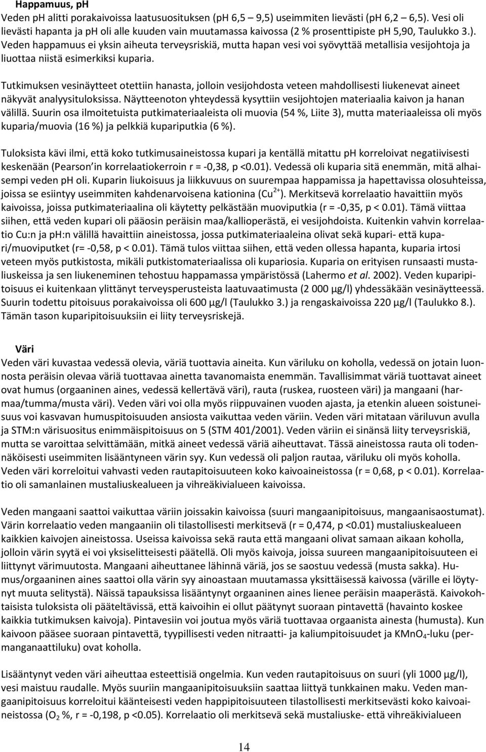 Veden happamuus ei yksin aiheuta terveysriskiä, mutta hapan vesi voi syövyttää metallisia vesijohtoja ja liuottaa niistä esimerkiksi kuparia.