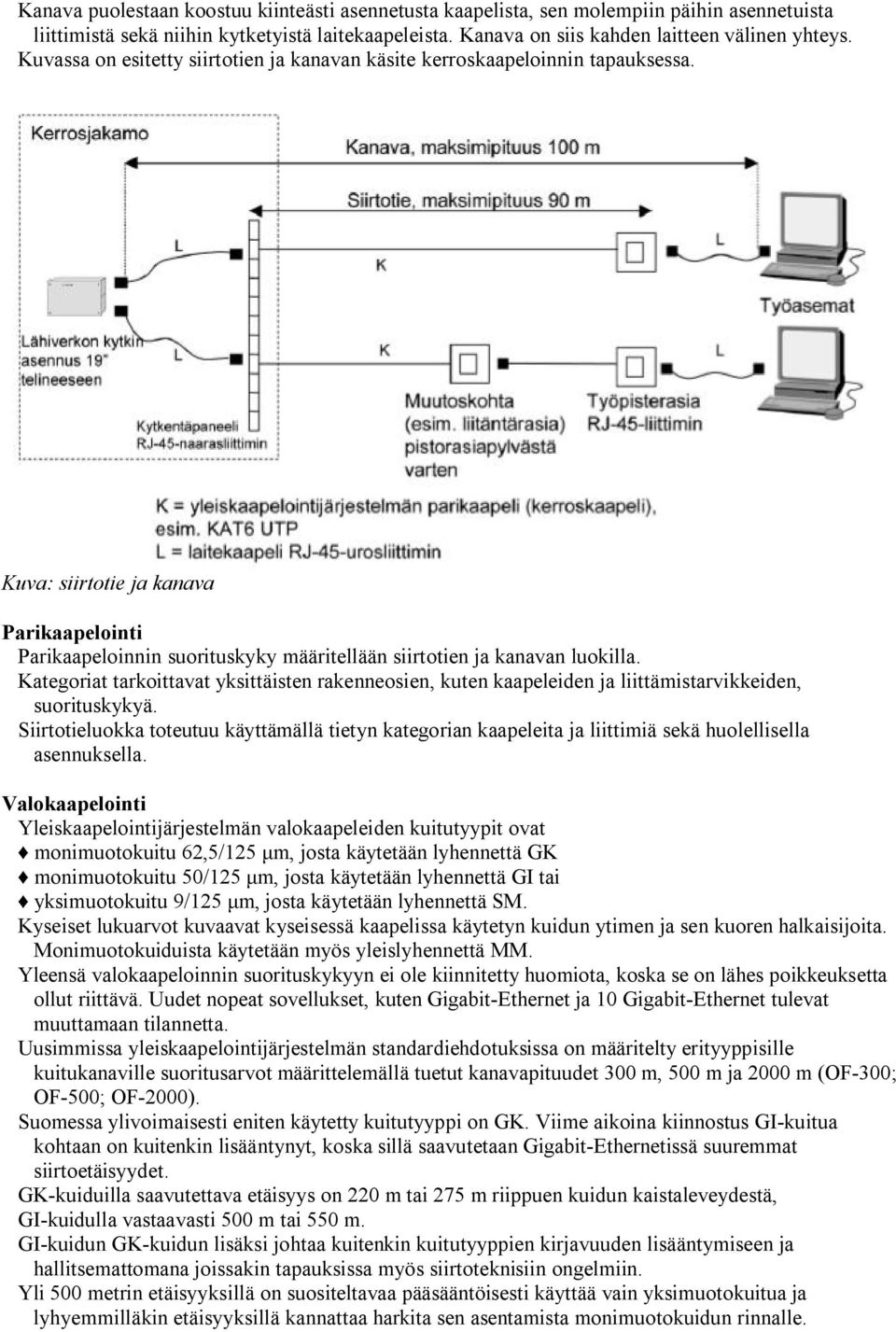 Kategoriat tarkoittavat yksittäisten rakenneosien, kuten kaapeleiden ja liittämistarvikkeiden, suorituskykyä.