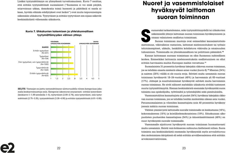 heikot ) ovat muita taipuvaisempia näkemään uhkakuvia. Tyytyväiset ja erittäin tyytyväiset sen sijaan näkevät keskimääräistä vähemmän uhkakuvia.