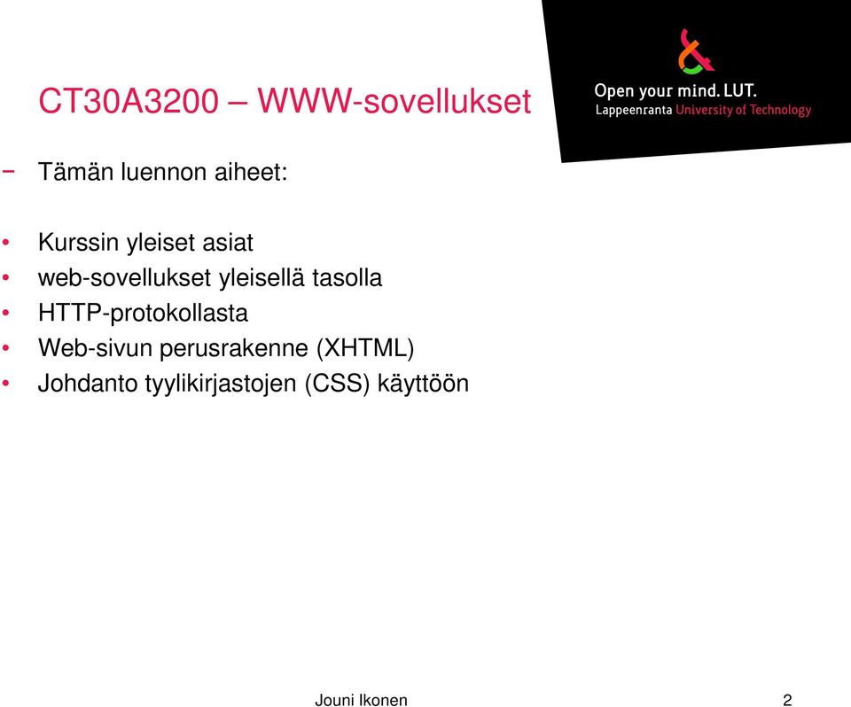 tasolla HTTP-protokollasta Web-sivun perusrakenne