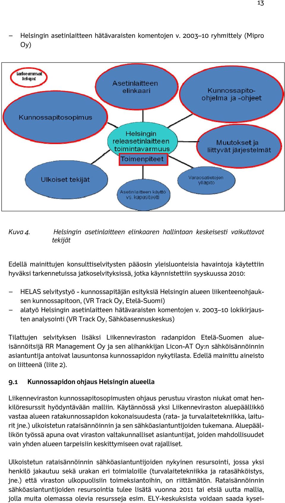 jatkoselvityksissä, jotka käynnistettiin syyskuussa 2010: HELAS selvitystyö - kunnossapitäjän esityksiä Helsingin alueen liikenteenohjauksen kunnossapitoon, (VR Track Oy, Etelä-Suomi) alatyö