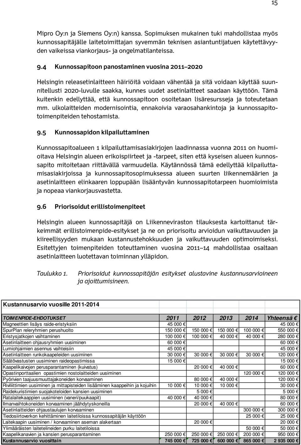 4 Kunnossapitoon panostaminen vuosina 2011 2020 Helsingin releasetinlaitteen häiriöitä voidaan vähentää ja sitä voidaan käyttää suunnitellusti 2020-luvulle saakka, kunnes uudet asetinlaitteet saadaan