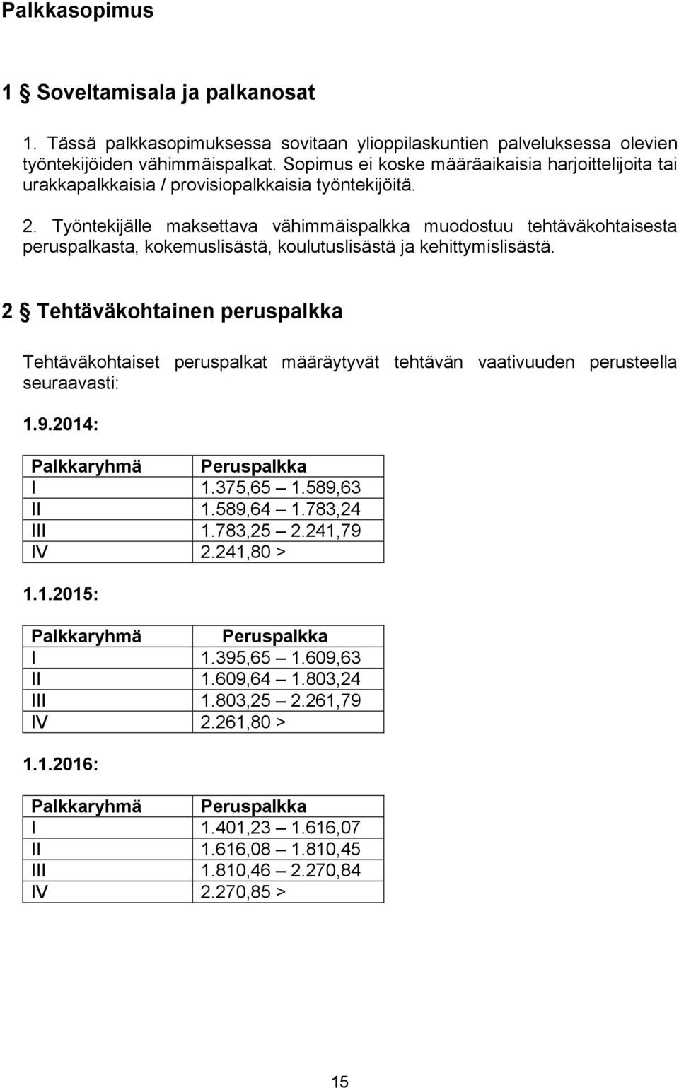 Työntekijälle maksettava vähimmäispalkka muodostuu tehtäväkohtaisesta peruspalkasta, kokemuslisästä, koulutuslisästä ja kehittymislisästä.