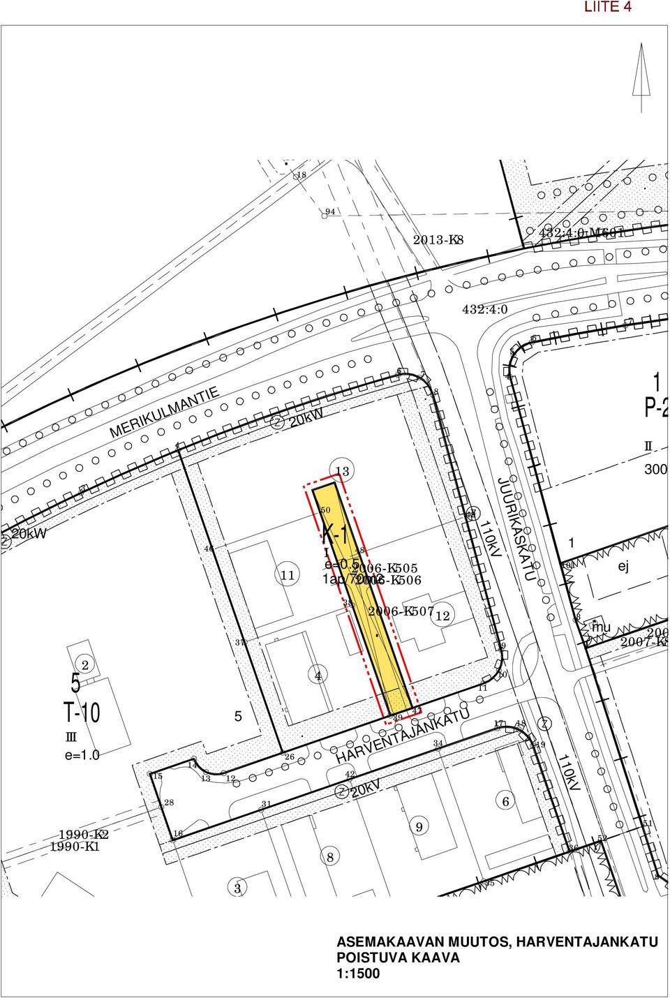 K- I e=0 ap/70m2 0kV JUURIKASKATU 20kW MERIKULMANTIE 20kW P-2 0kV