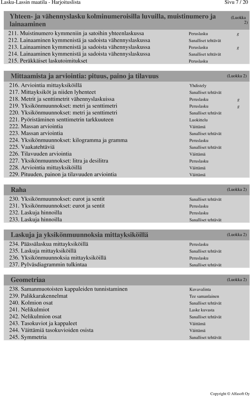 Lainaaminen kymmenistä ja sadoista vähennyslaskussa Peruslasku g 214. Lainaaminen kymmenistä ja sadoista vähennyslaskussa Sanalliset tehtävät 215.