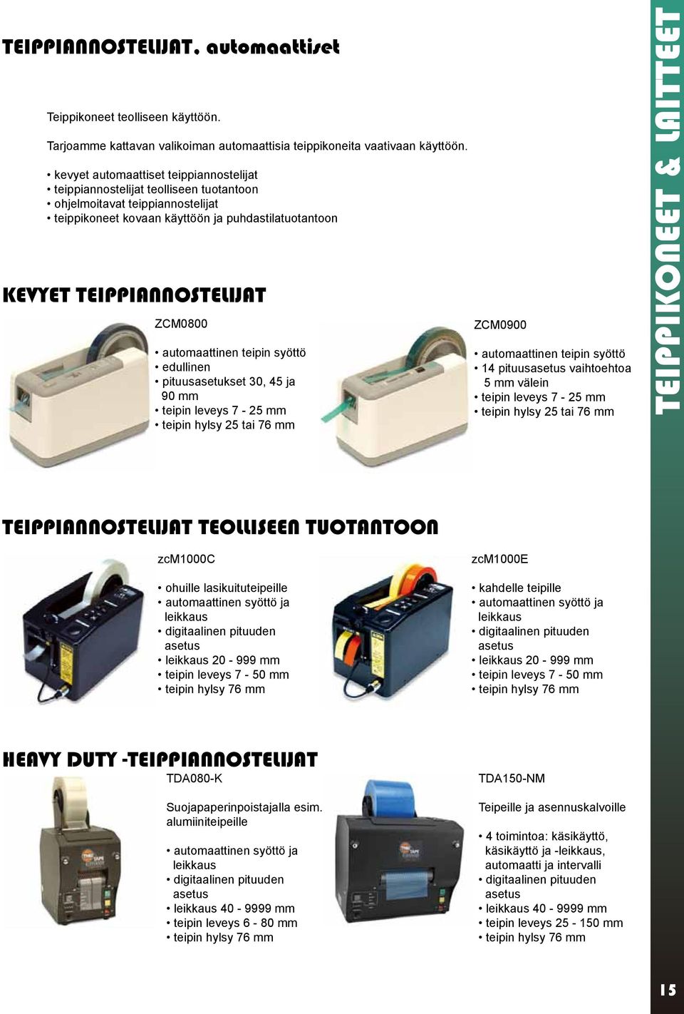 ZCM0800 automaattinen teipin syöttö edullinen pituusasetukset 30, 45 ja 90 mm teipin leveys 7-25 mm teipin hylsy 25 tai 76 mm ZCM0900 automaattinen teipin syöttö 14 pituusasetus vaihtoehtoa 5 mm