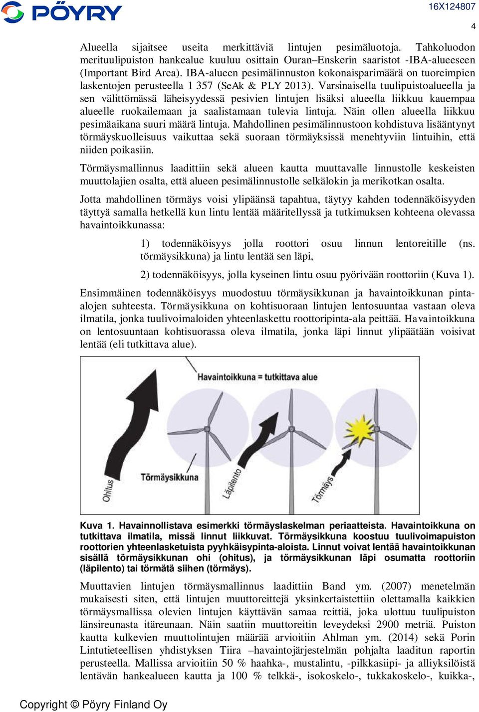 Varsinaisella tuulipuistoalueella ja sen välittömässä läheisyydessä pesivien lintujen lisäksi alueella liikkuu kauempaa alueelle ruokailemaan ja saalistamaan tulevia lintuja.