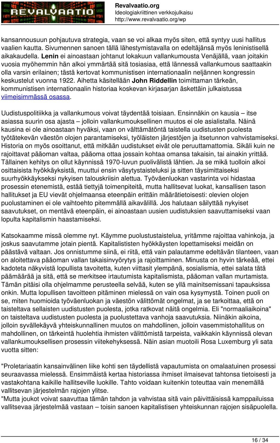 kertovat kommunistisen internationaalin neljännen kongressin keskustelut vuonna 1922.