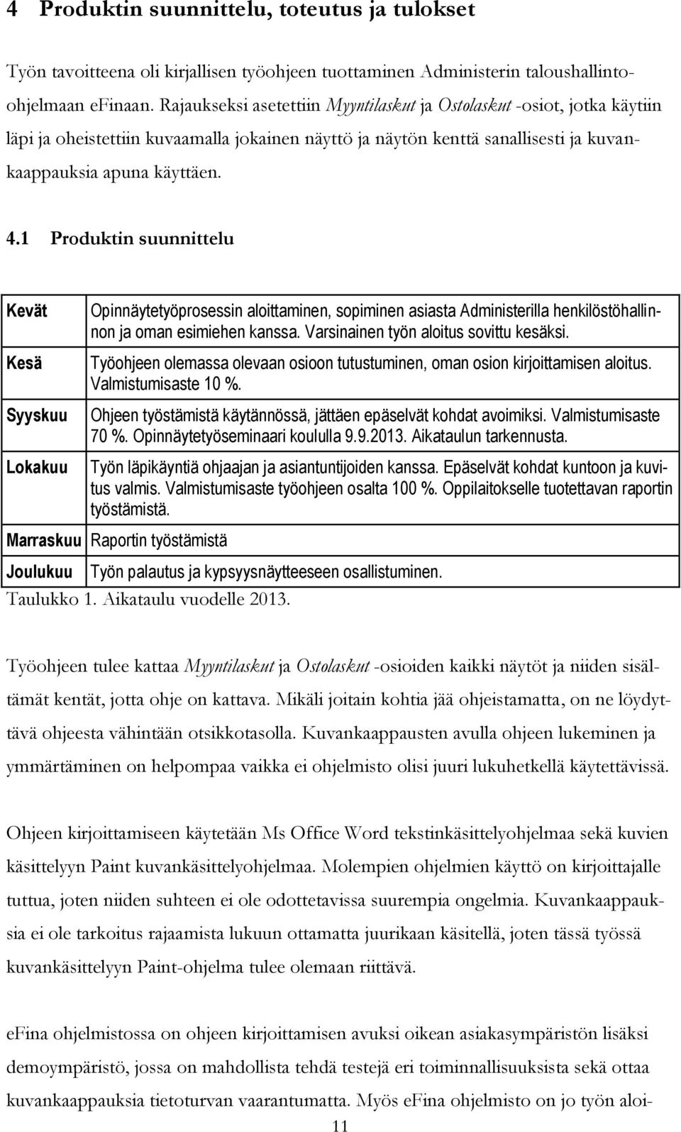 1 Produktin suunnittelu Kevät Kesä Syyskuu Lokakuu Opinnäytetyöprosessin aloittaminen, sopiminen asiasta Administerilla henkilöstöhallinnon ja oman esimiehen kanssa.