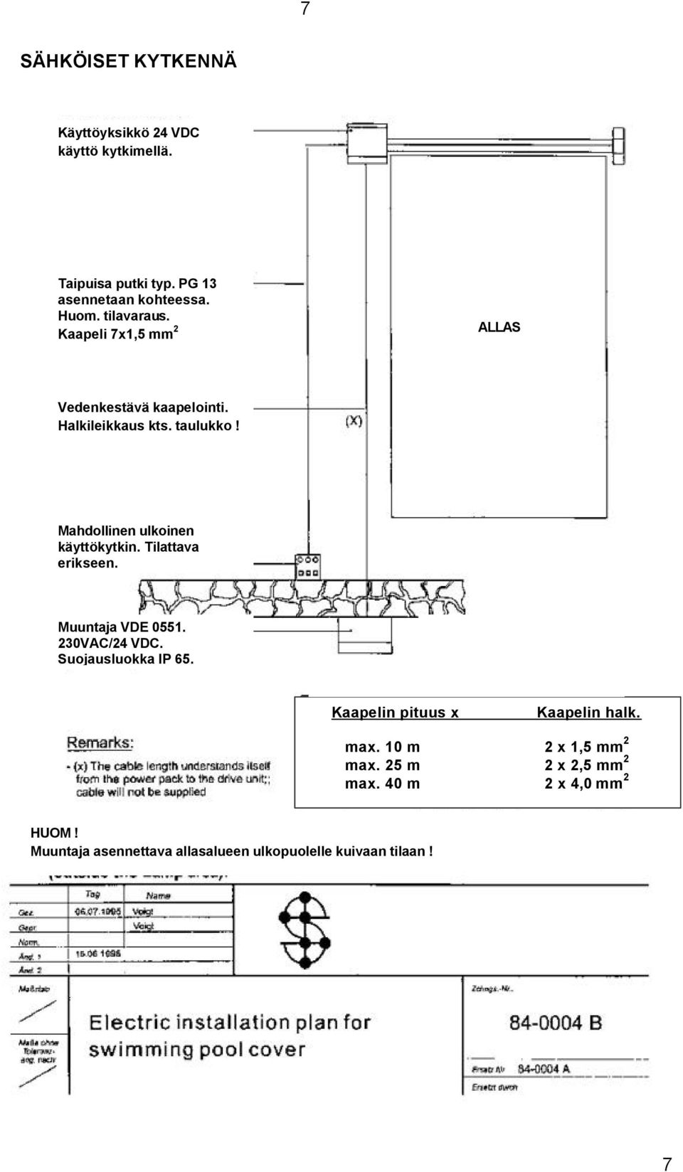 Mahdollinen ulkoinen käyttökytkin. Tilattava erikseen. Muuntaja VDE 0551. 230VAC/24 VDC. Suojausluokka IP 65.