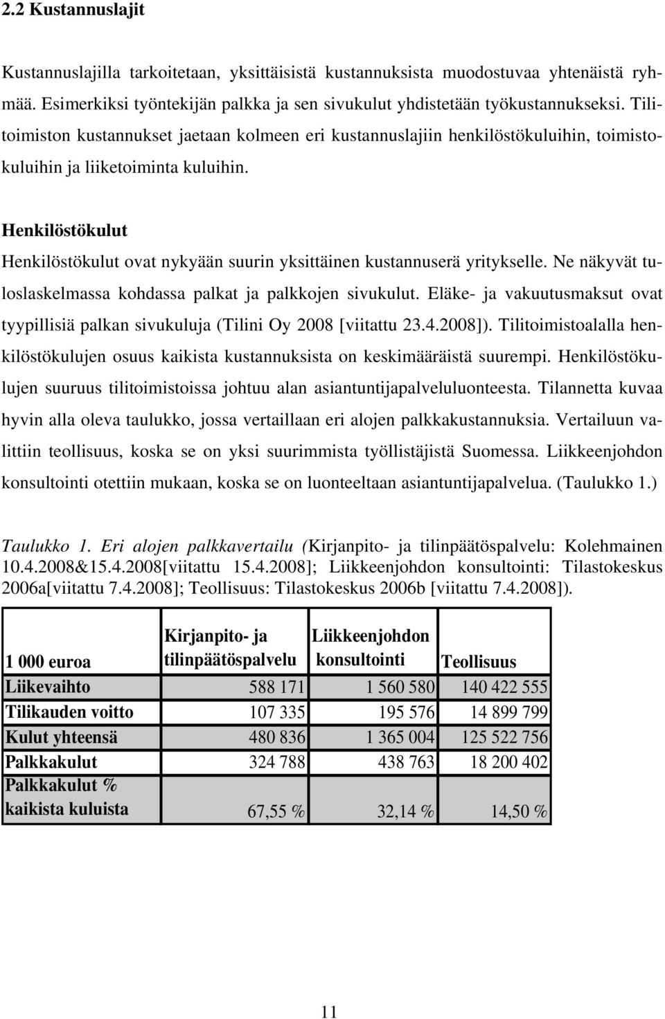 Henkilöstökulut Henkilöstökulut ovat nykyään suurin yksittäinen kustannuserä yritykselle. Ne näkyvät tuloslaskelmassa kohdassa palkat ja palkkojen sivukulut.