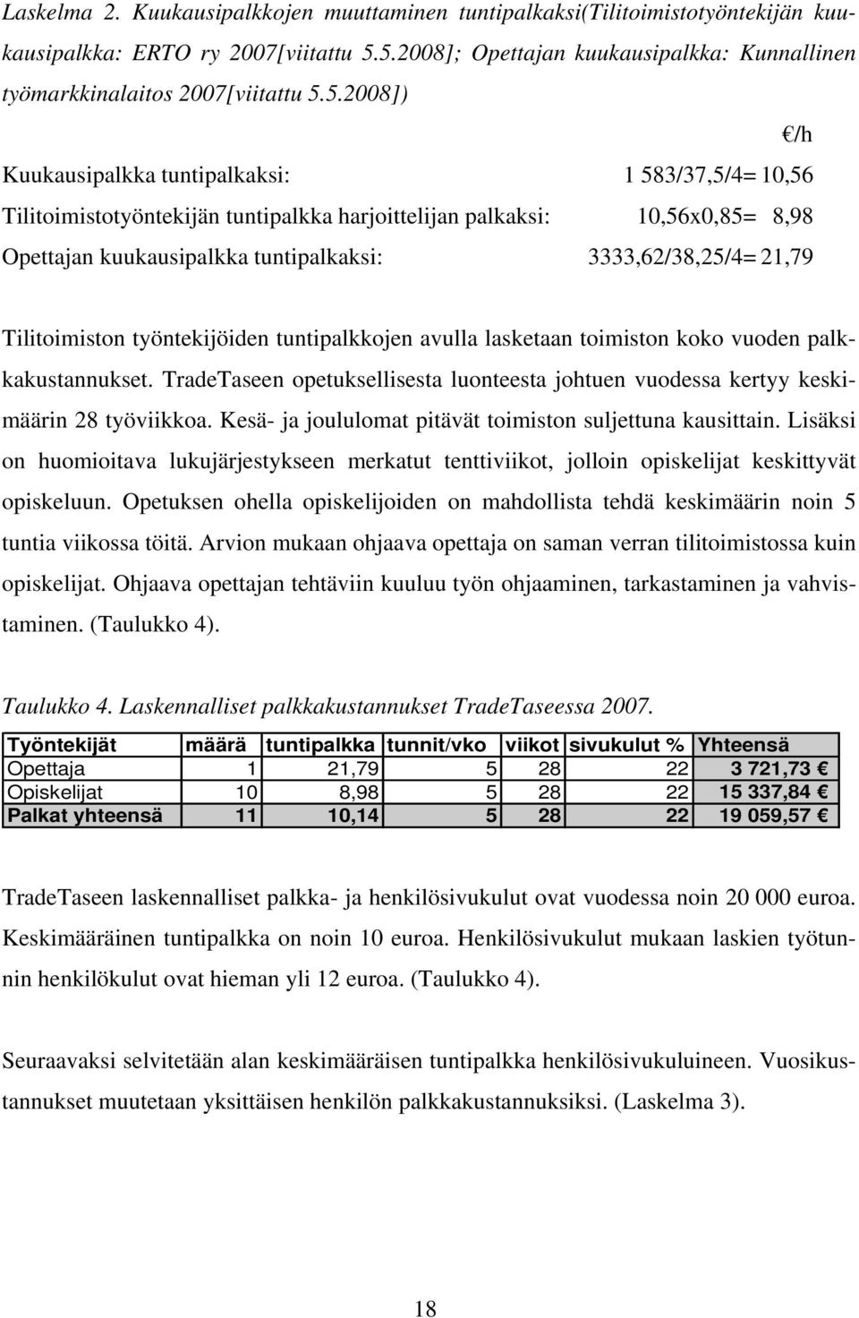 21,79 Tilitoimiston työntekijöiden tuntipalkkojen avulla lasketaan toimiston koko vuoden palkkakustannukset. TradeTaseen opetuksellisesta luonteesta johtuen vuodessa kertyy keskimäärin 28 työviikkoa.