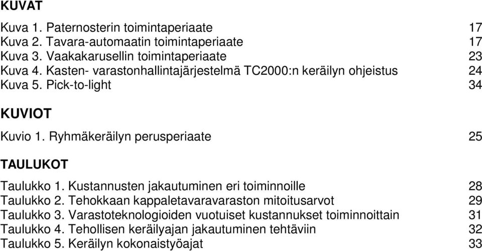 Ryhmäkeräilyn perusperiaate 25 TAULUKOT Taulukko 1. Kustannusten jakautuminen eri toiminnoille 28 Taulukko 2.