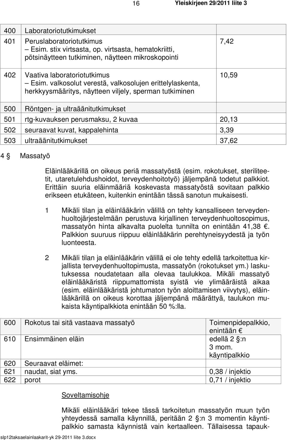 502 seuraavat kuvat, kappalehinta 3,39 503 ultraäänitutkimukset 37,62 4 Massatyö Eläinlääkärillä on oikeus periä massatyöstä (esim.