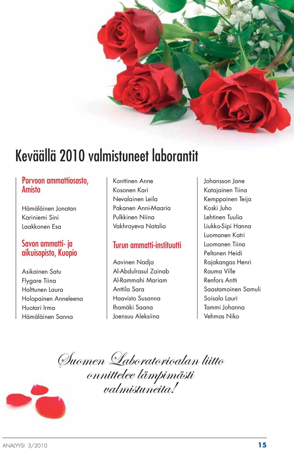 Al-Abdulrasul Zainab Al-Rammahi Mariam Anttila Sara Haavisto Susanna Ihamäki Saana Joensuu Aleksiina Johansson Jane Katajainen Tiina Kemppainen Teija Koski Juho Lehtinen Tuulia Liukko-Sipi Hanna