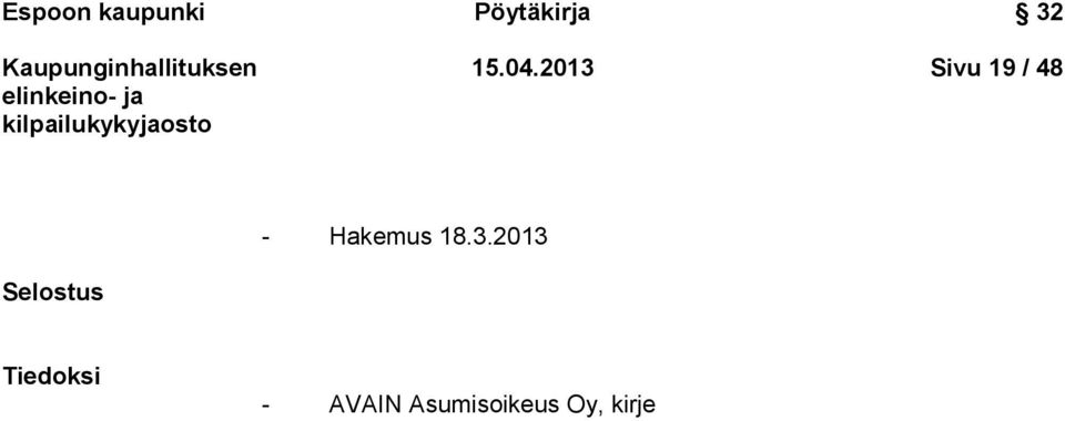 2013 Sivu 19 / 48 - Hakemus 18.