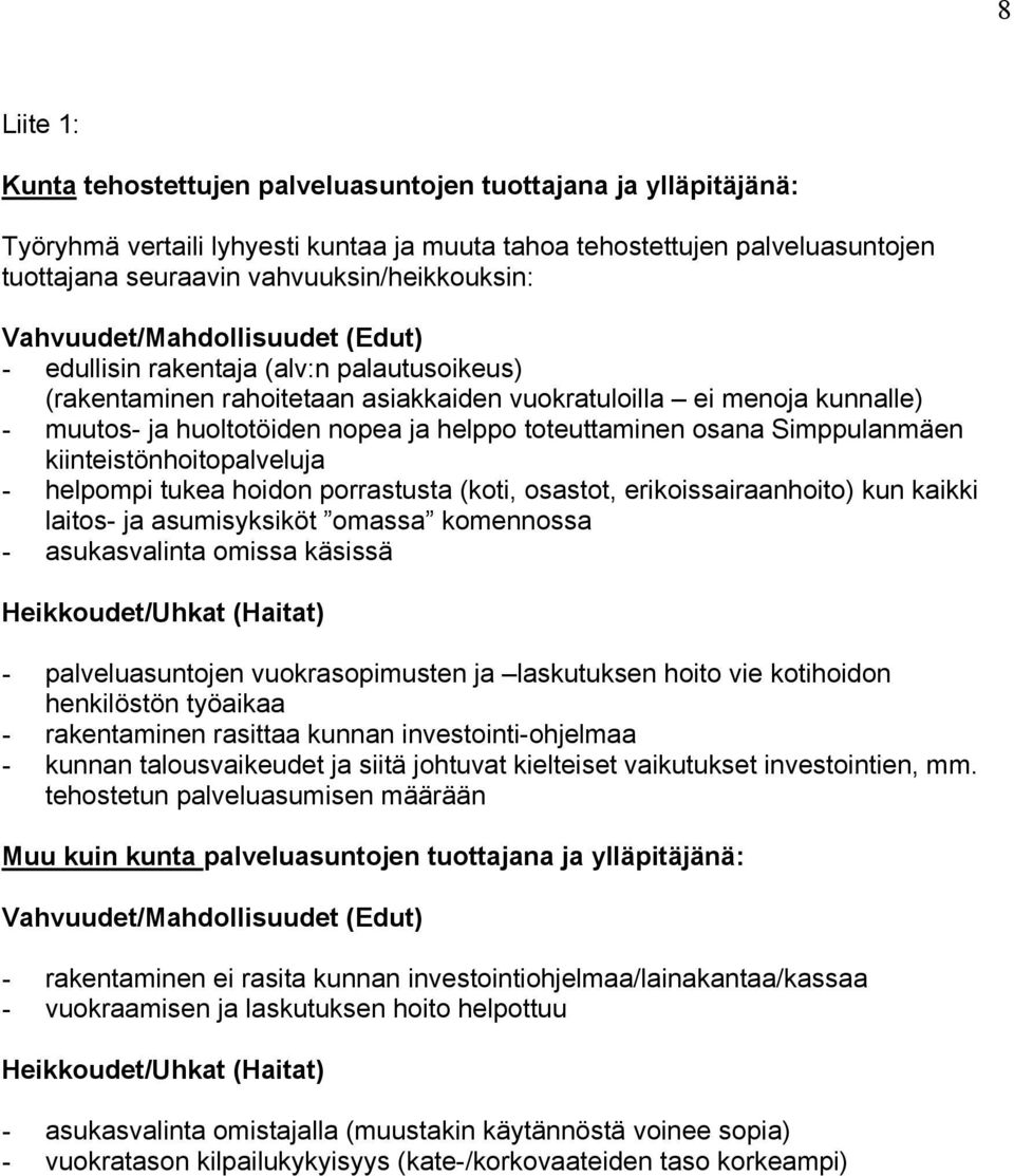 nopea ja helppo toteuttaminen osana Simppulanmäen kiinteistönhoitopalveluja - helpompi tukea hoidon porrastusta (koti, osastot, erikoissairaanhoito) kun kaikki laitos- ja asumisyksiköt omassa